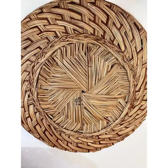Large Wicker Basket Tray Chargers 18” 16” 14” Set of 6 Round Boho Wall Decor